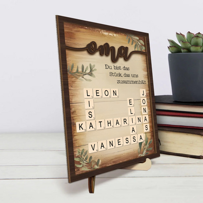Kreuzworträsel-Personalisierte Holztafel Geschenk für Oma