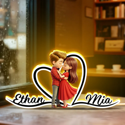 Paar in Rot Personalisieirte LED-Lichtbox mit Namen