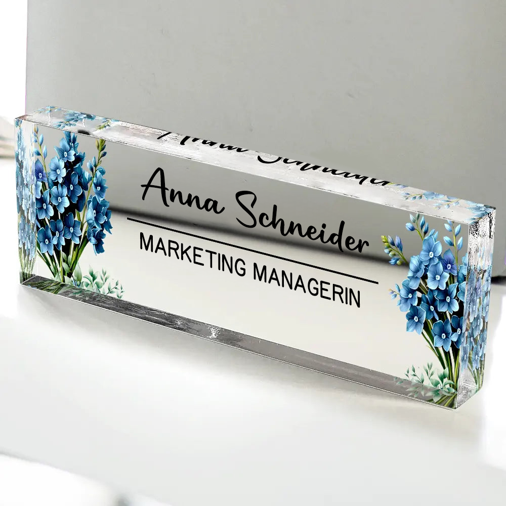 Personalisierter Acrylblock mit Geburtsblumenstrauß und Name, Büro-Geschenk für Kolleginnen & Kollegen
