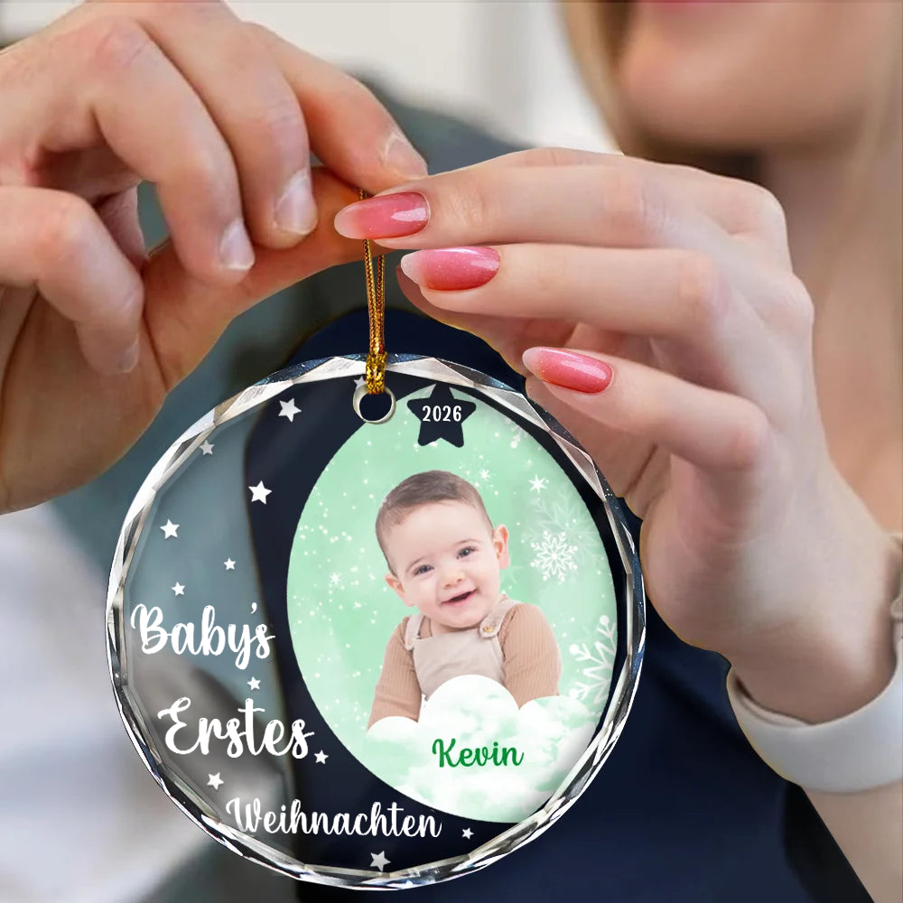 Personalisierter Glas-Weihnachtsanhänger mit Foto - Babys erstes Weihnachten