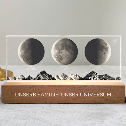 Personalisierte LED-Nachtlicht mit Mondphasen und Text Geschenk für Papa und Mama