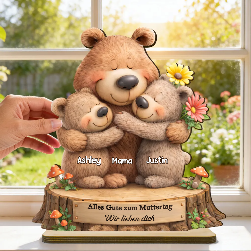 Personalisierter Holzaufsteller mit Bärenmotiv Geschenk für Mama und Oma