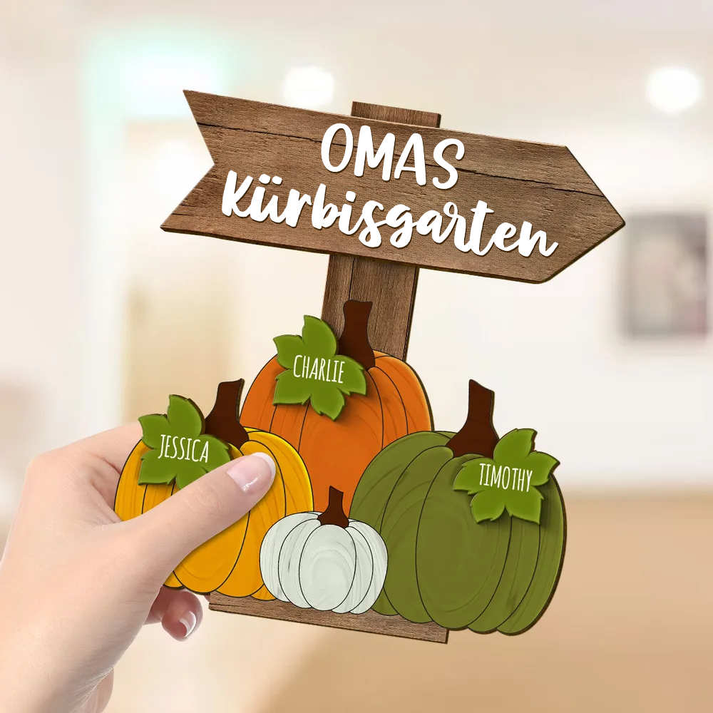 Omas Kürbisgarten Personalisierte Holzplakette mit Namen