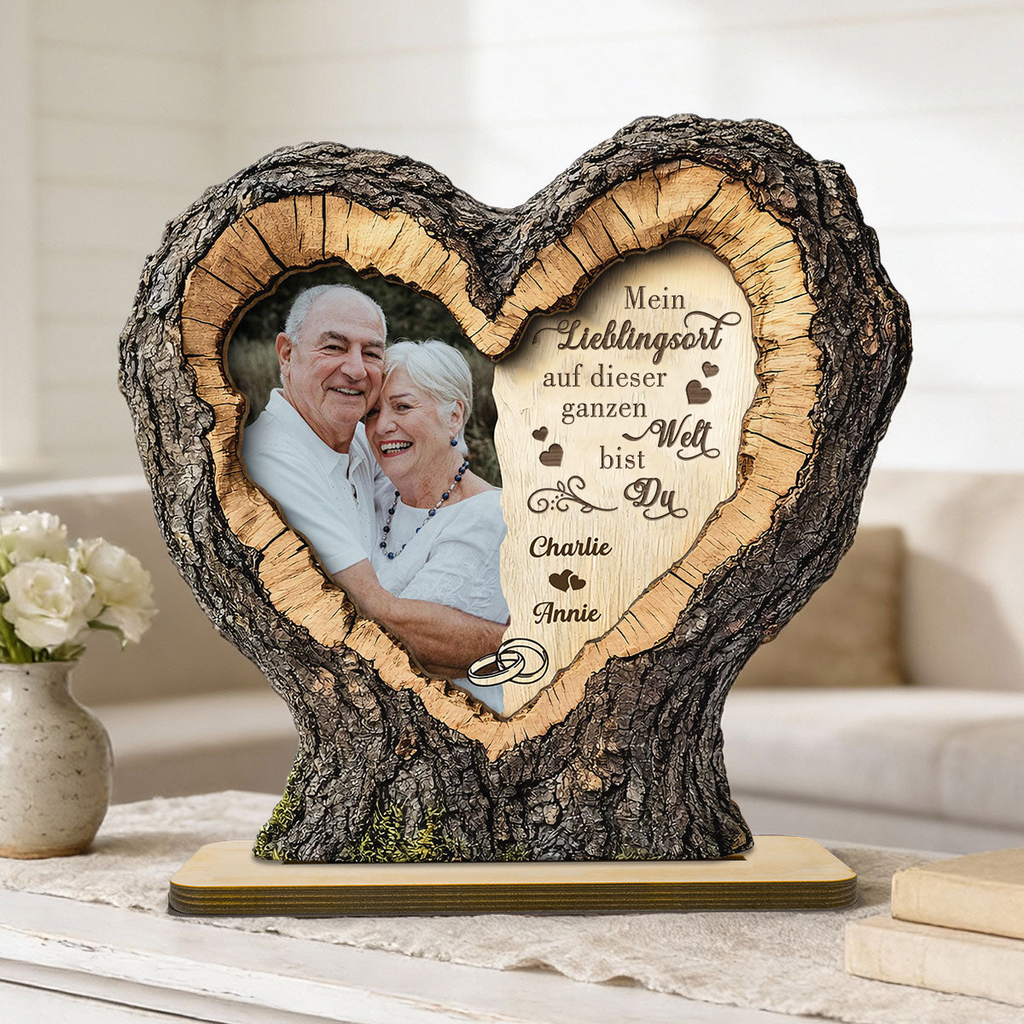 Mein Lieblingsort... Personalisierter Holzaufsteller mit Foto und Spruch, Geschenk für Paar
