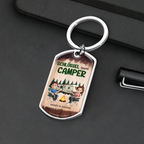 "Camping-Paar" Personalisierter Edelstahl-Schlüsselanhänger mit Expoxidharz