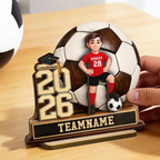 Fußballkind 2026-Personalisierter Holzaufsteller mit Figur und Text Geschenk zum Abschluss für Tochter und Sohn