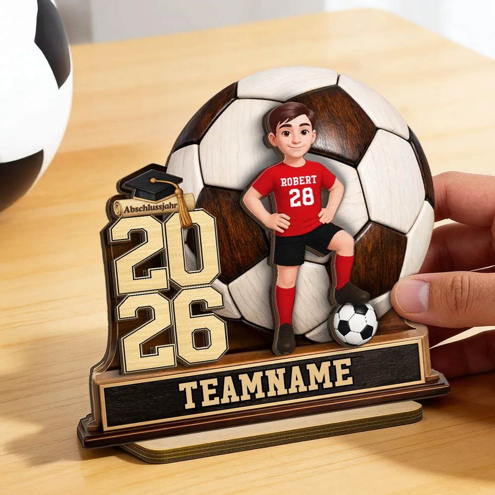 Fußballkind 2026-Personalisierter Holzaufsteller mit Figur und Text Geschenk zum Abschluss für Tochter und Sohn