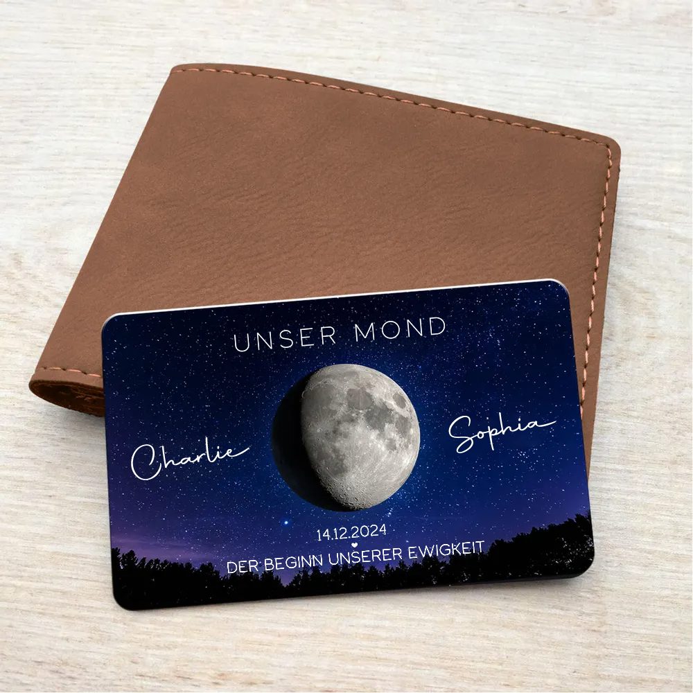 Unser Mond-Personalisierte Brieftasche-Karte mit Mondphase, Namen und Text Geschenk für Paar