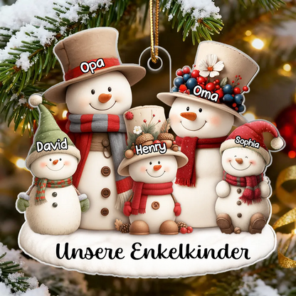 Personalisierter Acrylanhänger mit Schneemanfamilie Christbaumanhänger mit Namen und Text