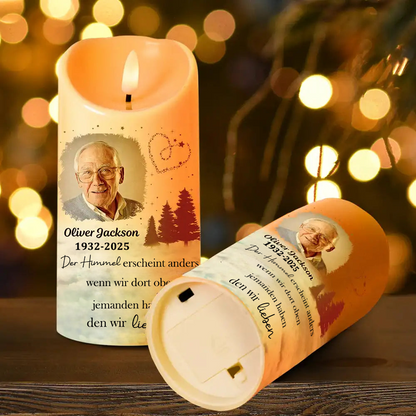 Personalisierte LED-Kerze mit Foto Trauerkerze mit Bäumen