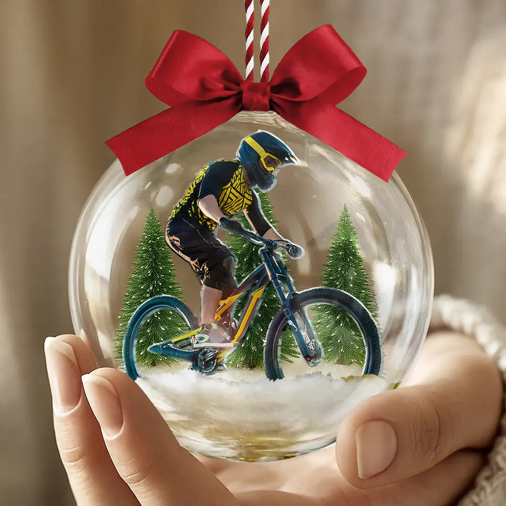 Personalisierte 3D-Christbaumkugel mit Foto – Mountainbike-Motiv