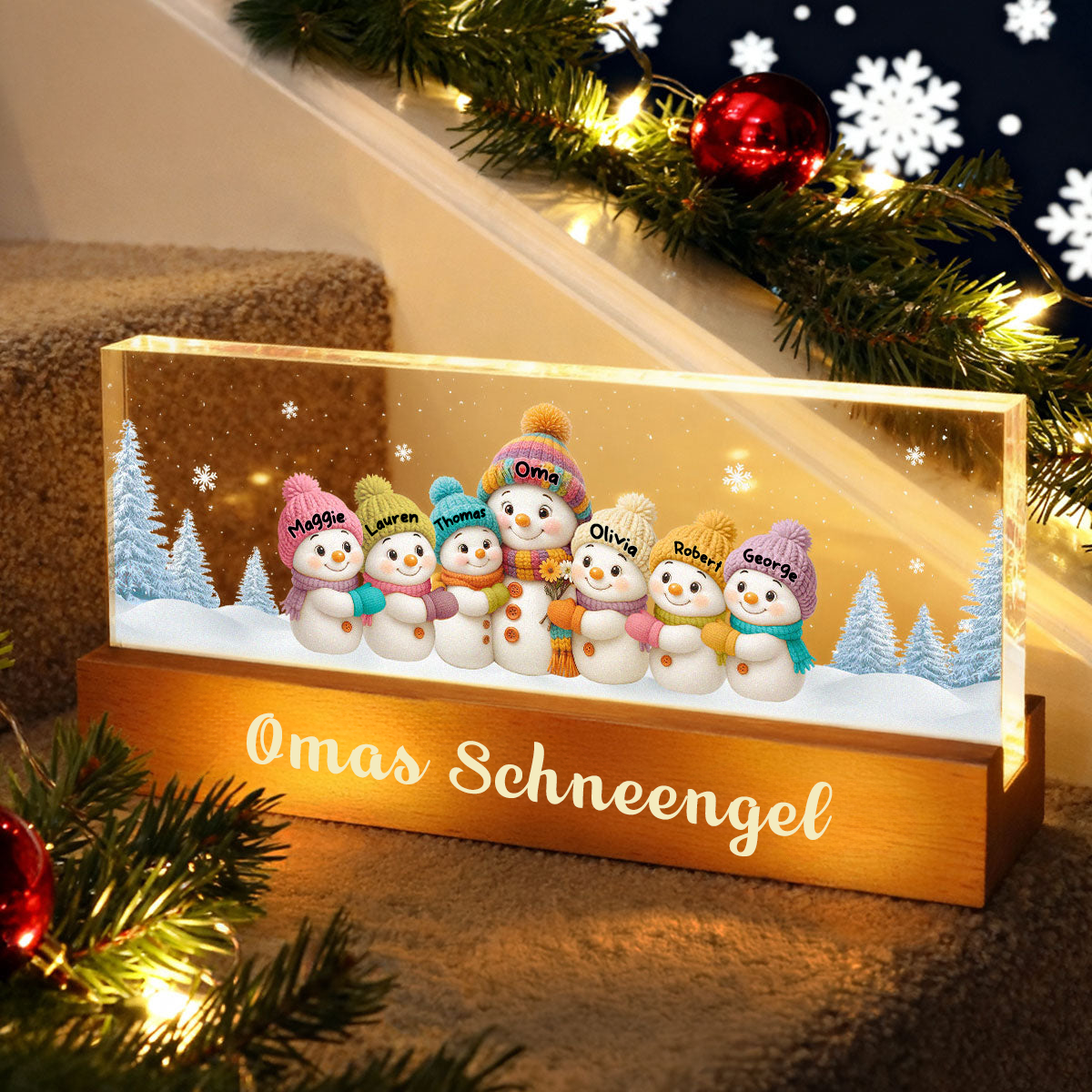Personalisierte LED-Nachtlicht für Oma – Schneemann-Motiv mit Namen