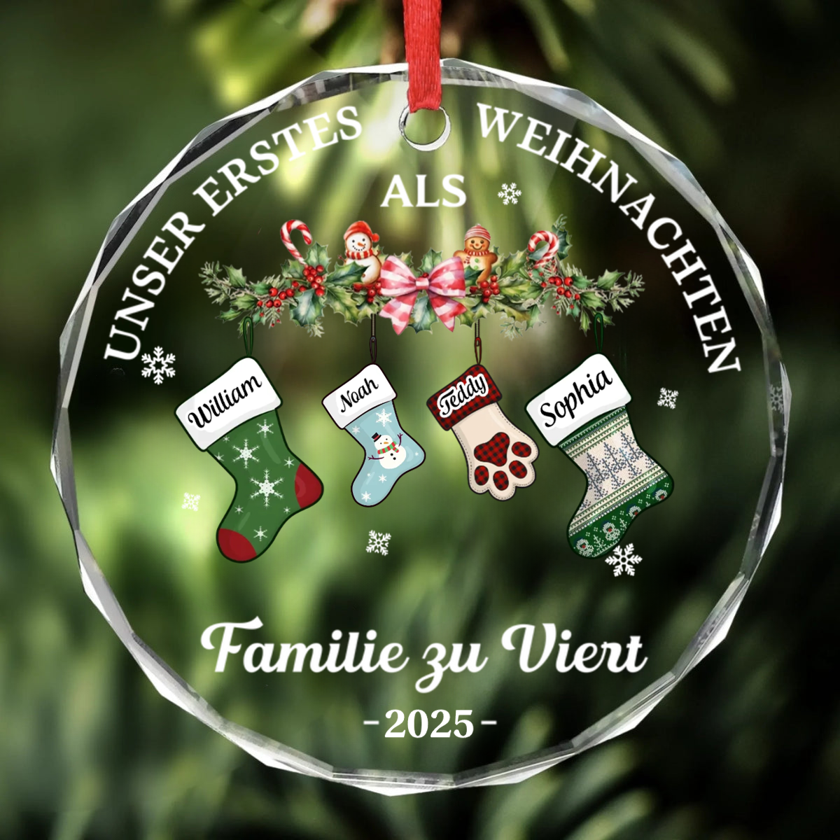 Erstes Weihnachten als Familie zu... Peronalisierter Glasanhänger Christbaumschmuck