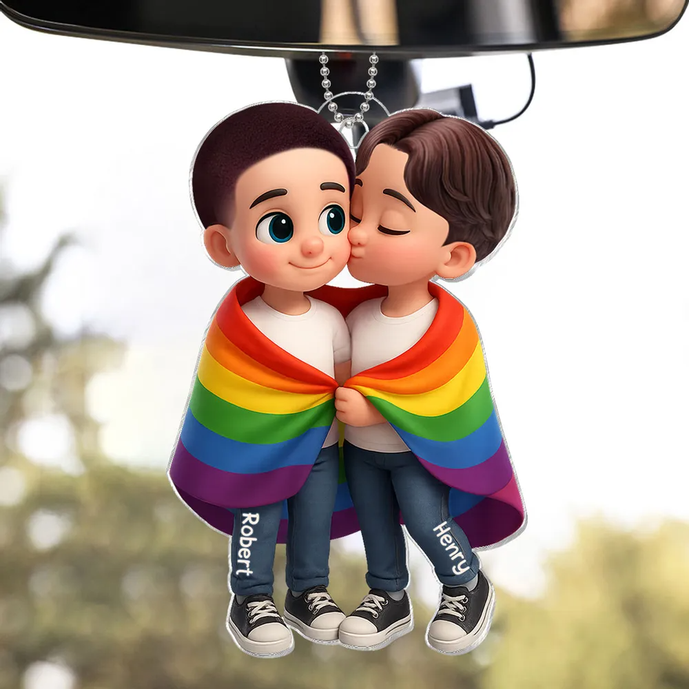 Paar mit Regenbogendecke-Personalisierter Autoanhänger aus Acryl Geschenk für LGB-Paare