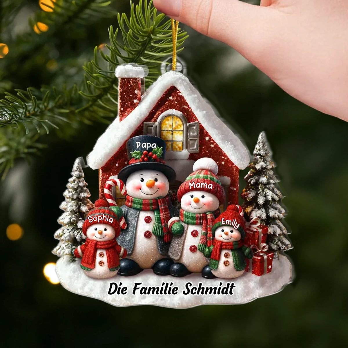Schneemanfamilie-Personalisierter Acrylanhänger mit Eltern und Kinder Christbaumschmuck für Familie