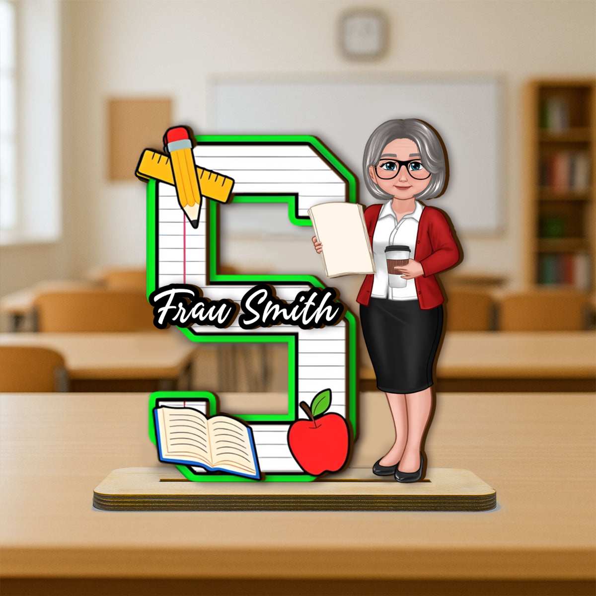 Lehrerin - Personalisierter Holzaufsteller mit Figur und Name