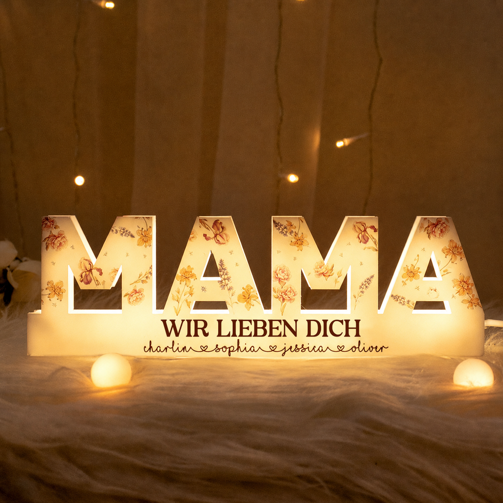 Personalisierte LED-Lichtbox für Mama oder Oma – Geburtsblumen