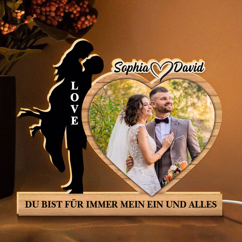 Personalisierte Herz-Lichtbox mit Foto und Spruch Geschenk für Paar