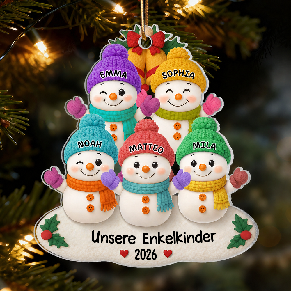 Personalisierter Acryl-Weihnachtsanhänger mit Namen – Schneemann-Motiv