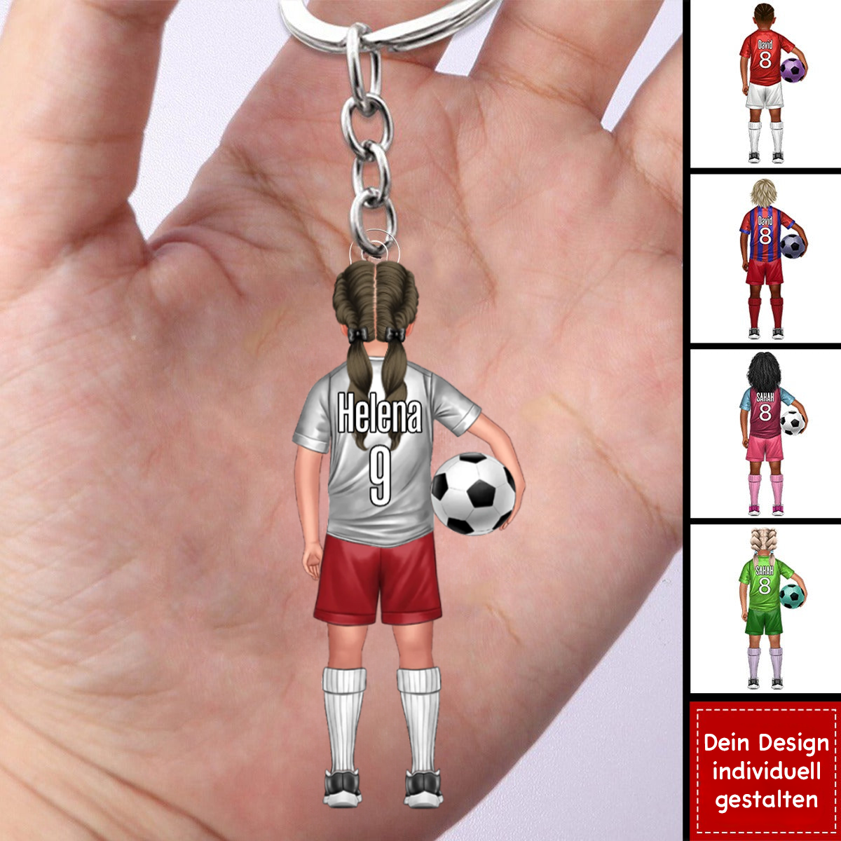 Fußballkind-Personalisierter Schlüsselanhänger für Sohn und Tochter
