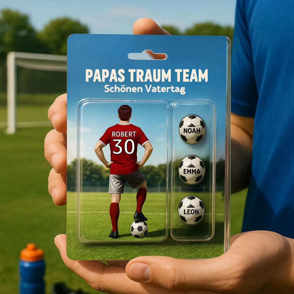 „Papas Traum Team!“ – Personalisierte Fußball-Acrylplatte für Papa
