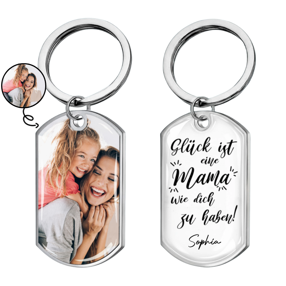Glück ist... Foto-Edelstahl-Schlüsselanhänger mit Expoxidharz Geschenk für Mama, Papa, Oma und Opa