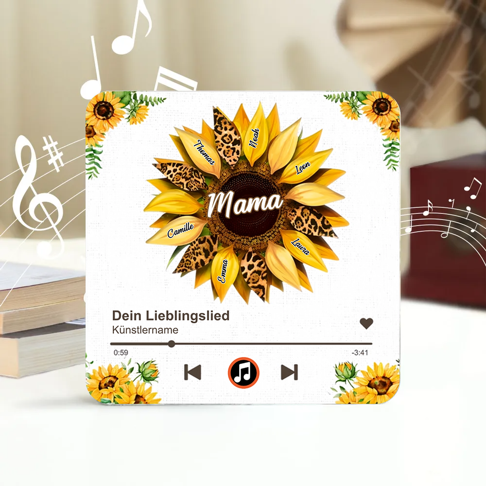 Sonnenblumen- Acryl-Kühlschrankmagnet mit Musik