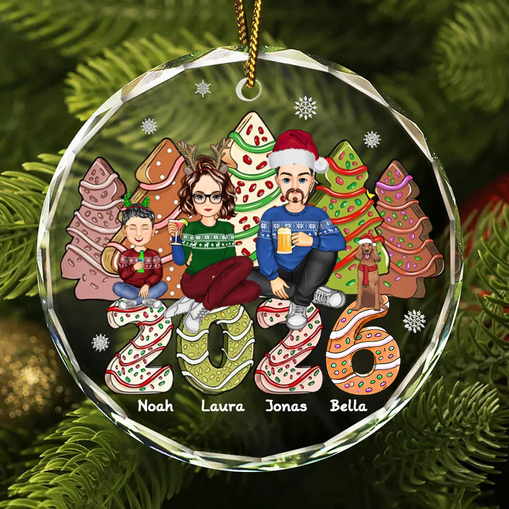 2025 Familie Kuchen & Keksbäume Personalisierter Glasornament Christbaumschmuck mit Eltern, Kinder und Haustiere