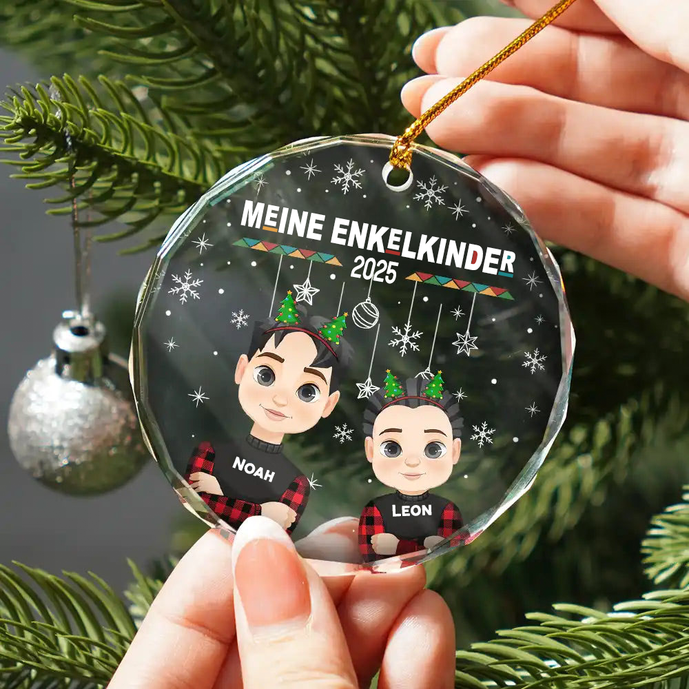 Personalisierter Glasanhänger mit 1-10 Kinder Christbaumschmuck für Oma und Opa