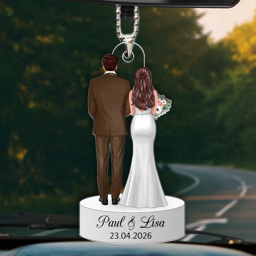 Hochzeitspaar-Personalisierter Acrylanhänger mit Figuren und Text Geschenk zum Jahrestag