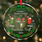 Glas-Ornament mit Getränke und Namen "Erstes Weihnachten als Familie zu..." Personalisierter Christbaumschmuck