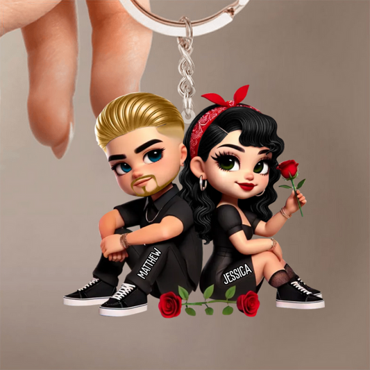 Pärchen mit Rosen-Personalisierter Acryl-Schlüsselanhänger Geschenk für Paar