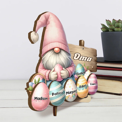 Personalisierte Holztafel mit Zwerge und Ostereier Geschenk zu Ostern für Oma