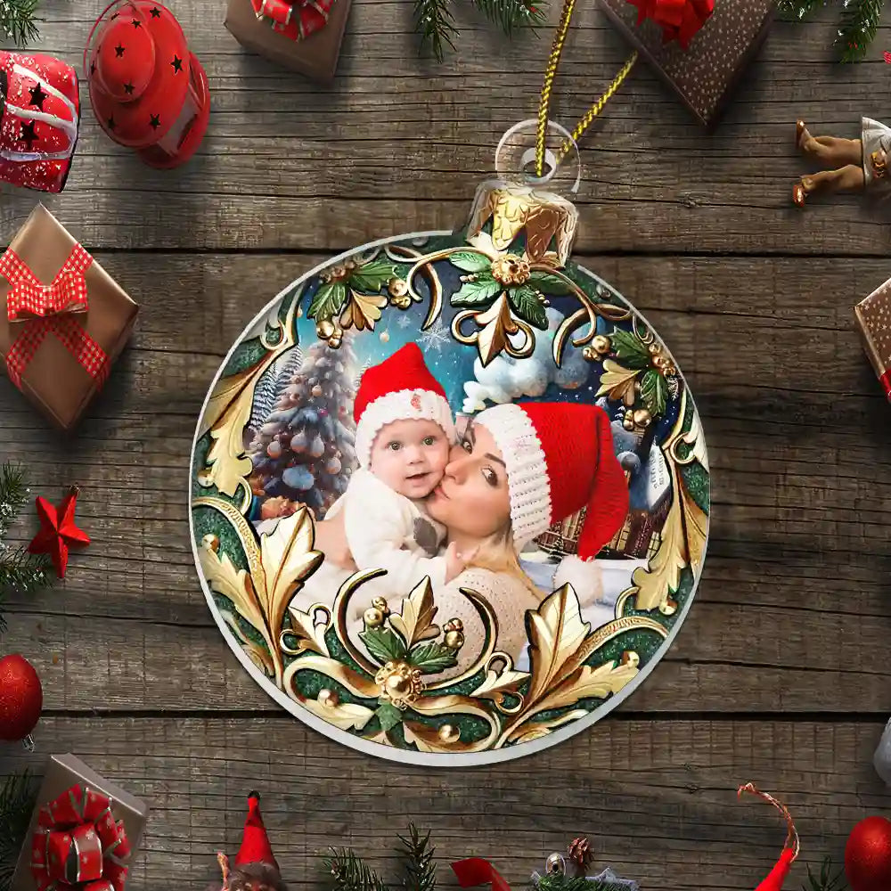 Chrisitbaumschmuck mit Blumenmuster Foto-Ornament für Familie