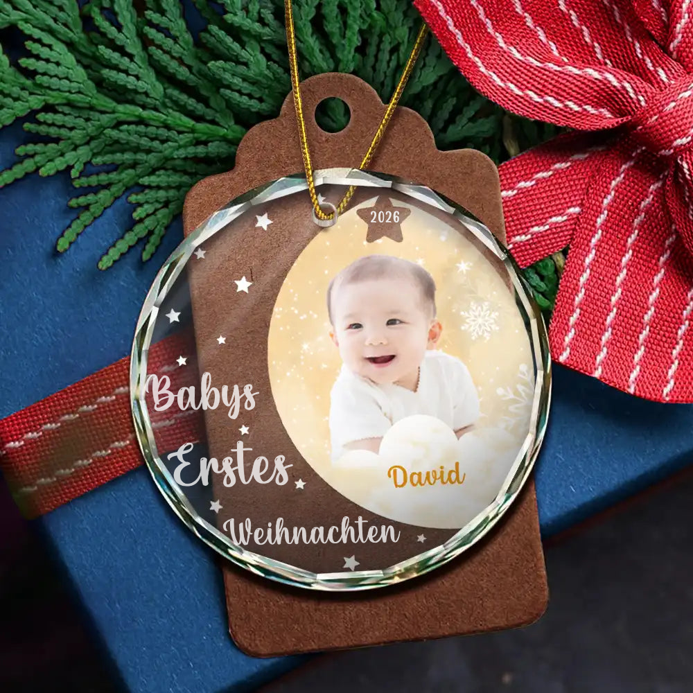 Personalisierter Glas-Weihnachtsanhänger mit Foto - Babys erstes Weihnachten