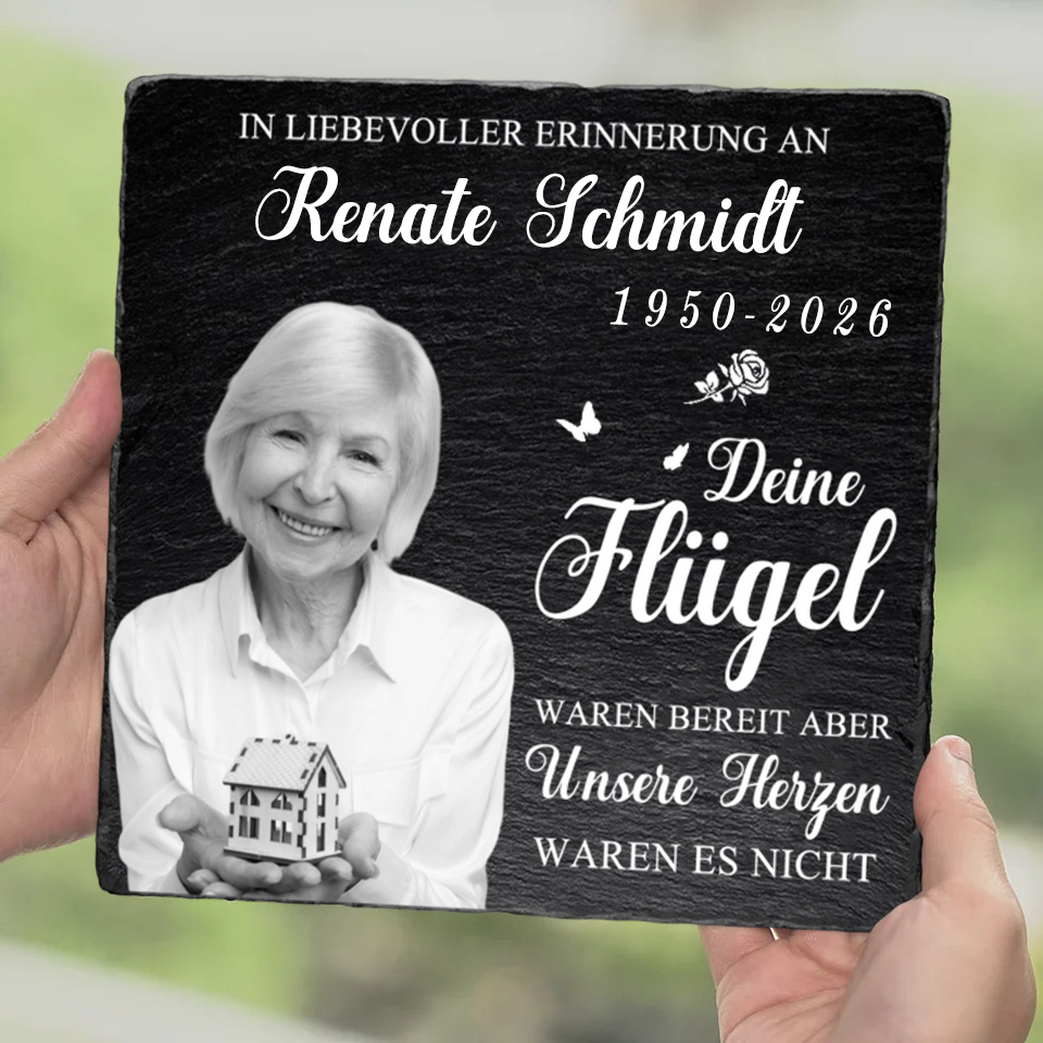 Personalisierte Schieferplatte mit Foto und Spruch zum liebevollen Gedenken Trauergeschenk