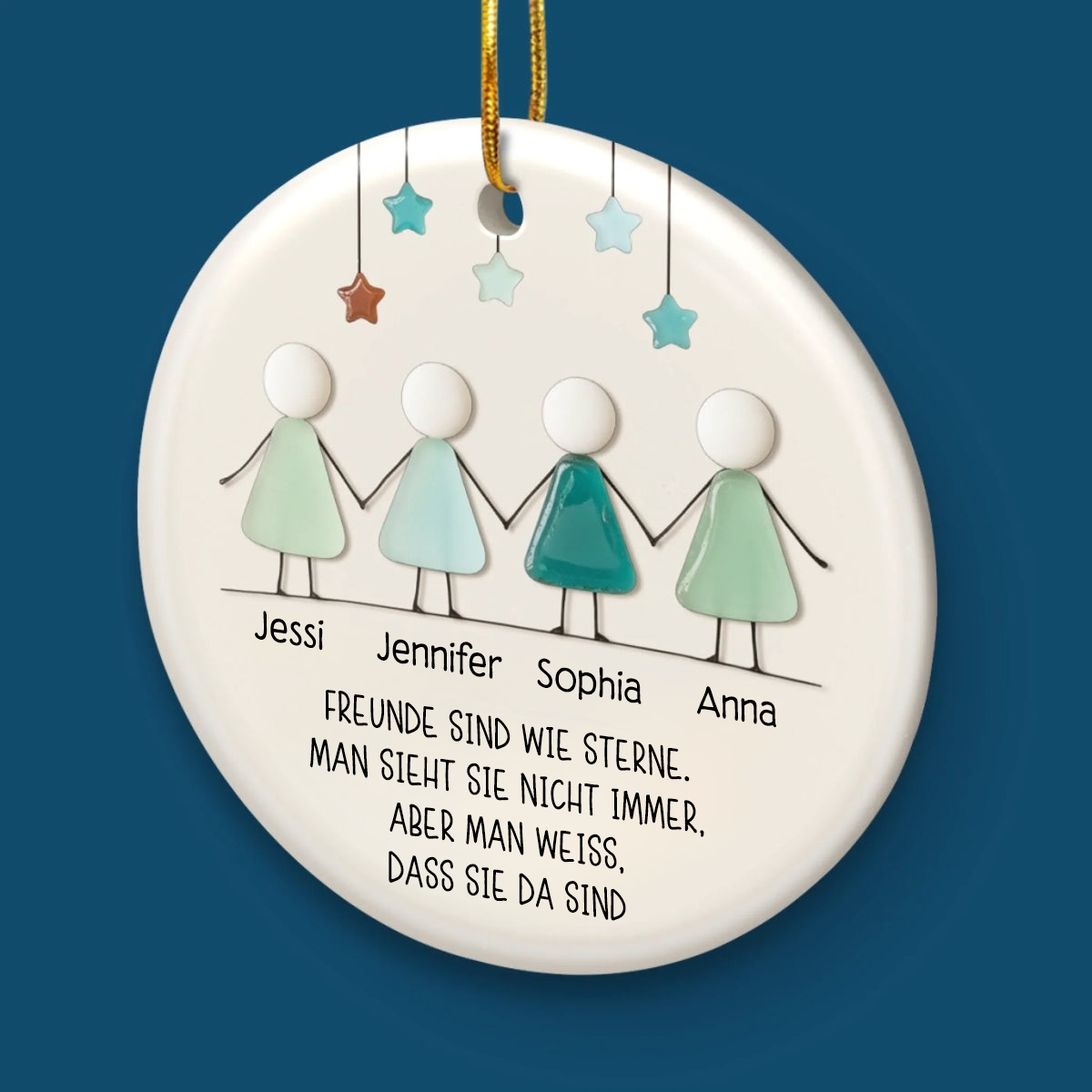 Personalisiertes Keramikornament mit Meerglasmotiv Christbaumschmuck für Freunde und beste Freundin