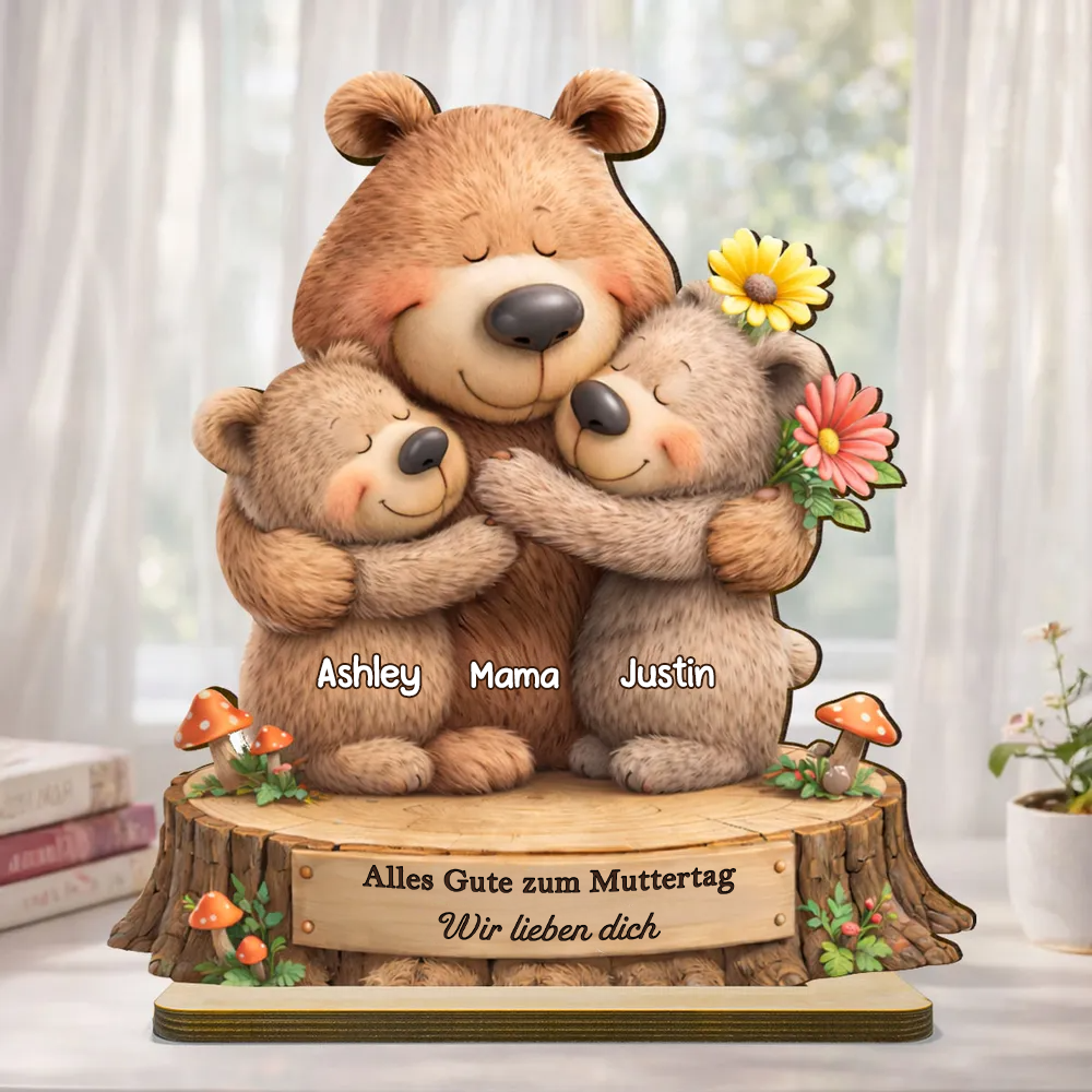 Personalisierter Holzaufsteller mit Bärenmotiv Geschenk für Mama und Oma
