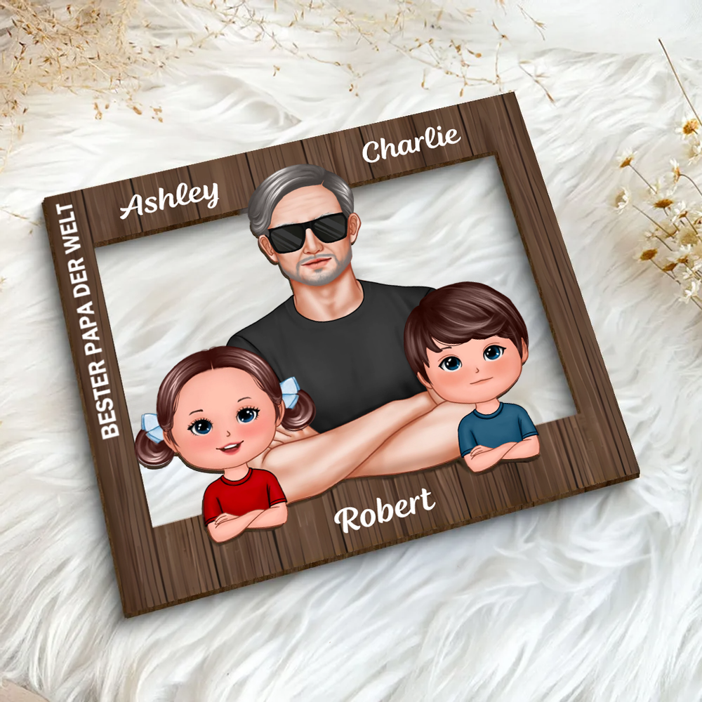 Rahmen-Personalisierte Holztafel mit Mann und Kinder Geschenk für Papa und Opa