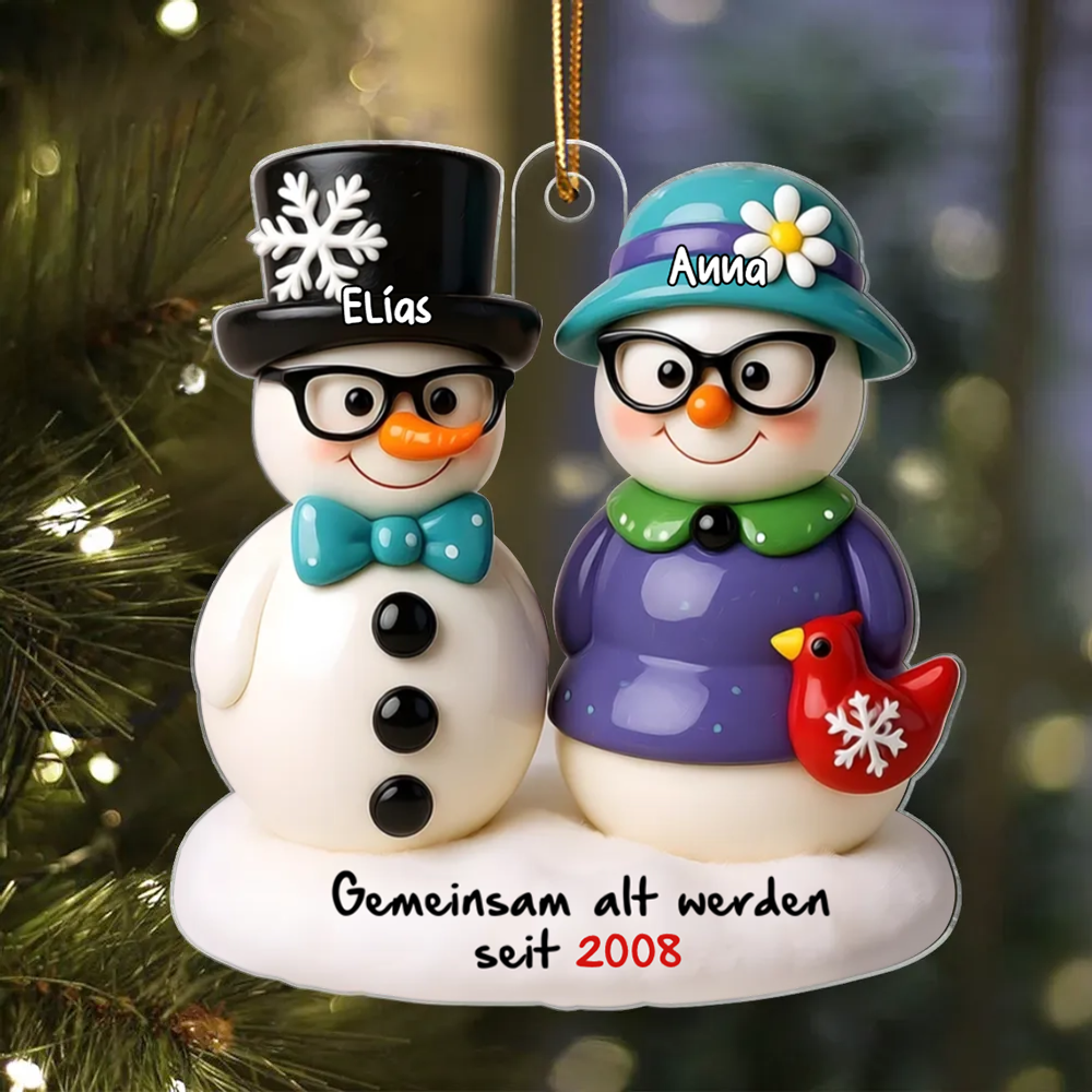 Schneemannpaar - Personalisiertes Christbaumschmuckmit Namen