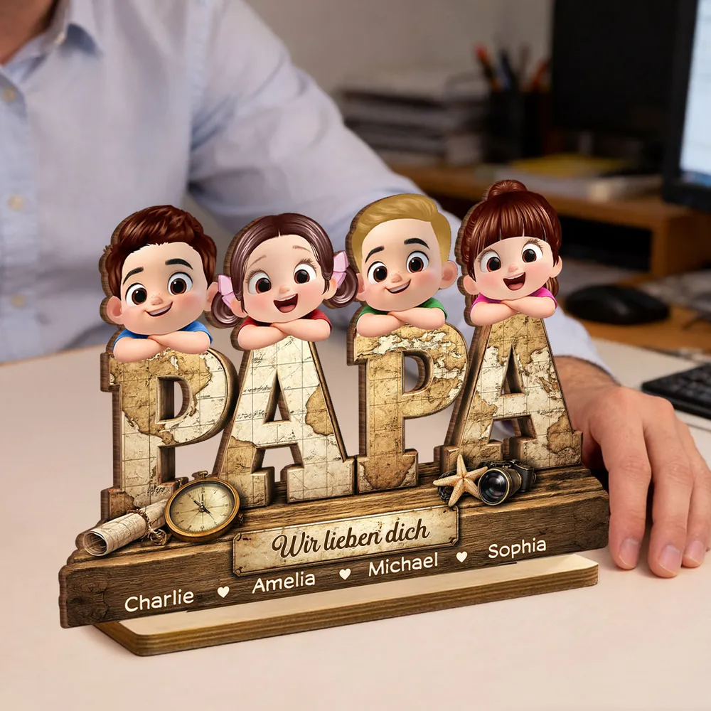 PAPA Personalisierter Holzaufsteller mit Kinder Geschenk für Vater