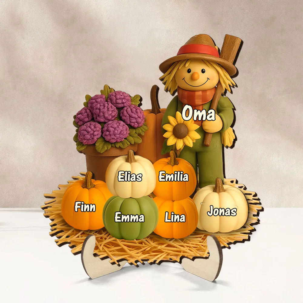 Vogelscheuche und Kürbissen Personalisierte Holztafel mit Namen