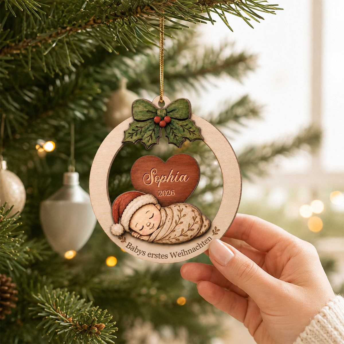 Personalisierter 2-lagiger Holz-Weihnachtsanhänger – Babys erstes Weihnachten