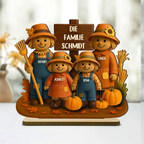Vogelscheuchen und Kürbisse - Personalisierte Holztafel für Familie