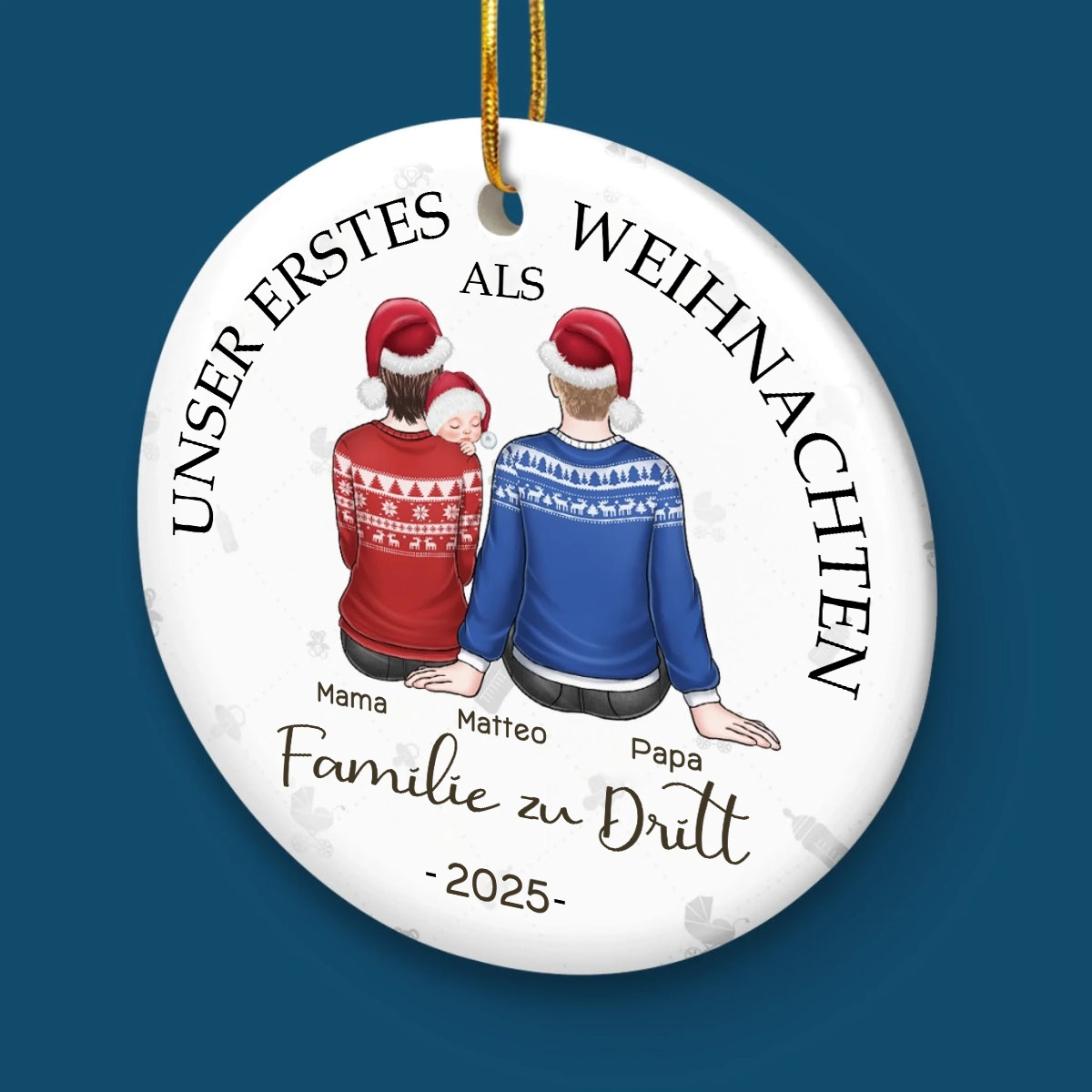 Personalisierter Keramik-Anhänger „Unser erstes Weihnachten zu dritt“