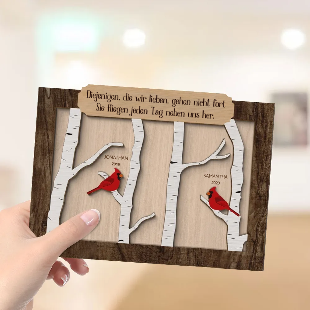 Rotkardinal - Personalisierter Holzaufsteller mit Text Trauergeschenk