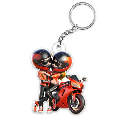 Motorrad-Paar Personalisierter Acryl-Schlüsselanhänger mit Namen