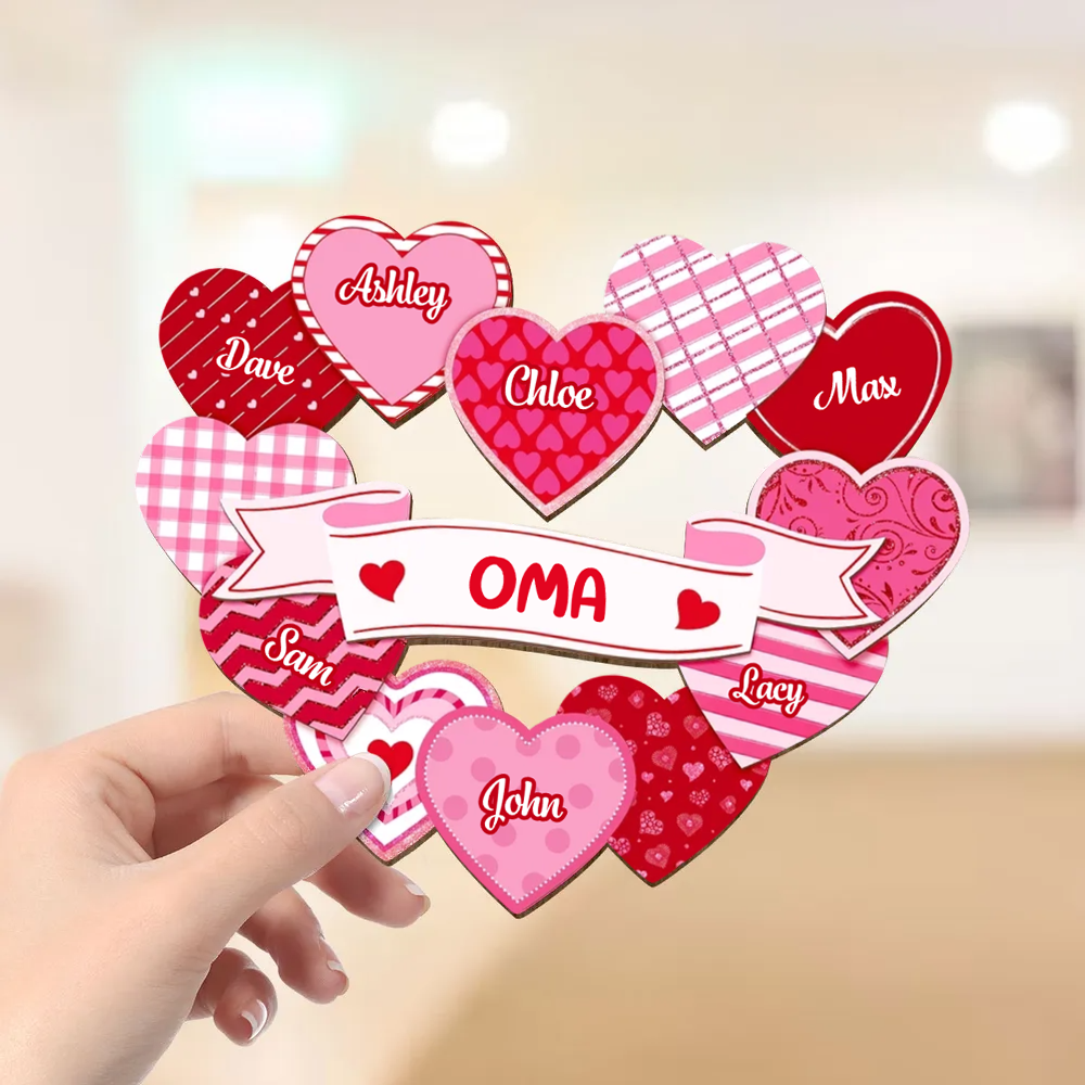 Omas Schätze-Personalisierter Holzaufsteller mit Herzen Geschenk für Mama und Oma