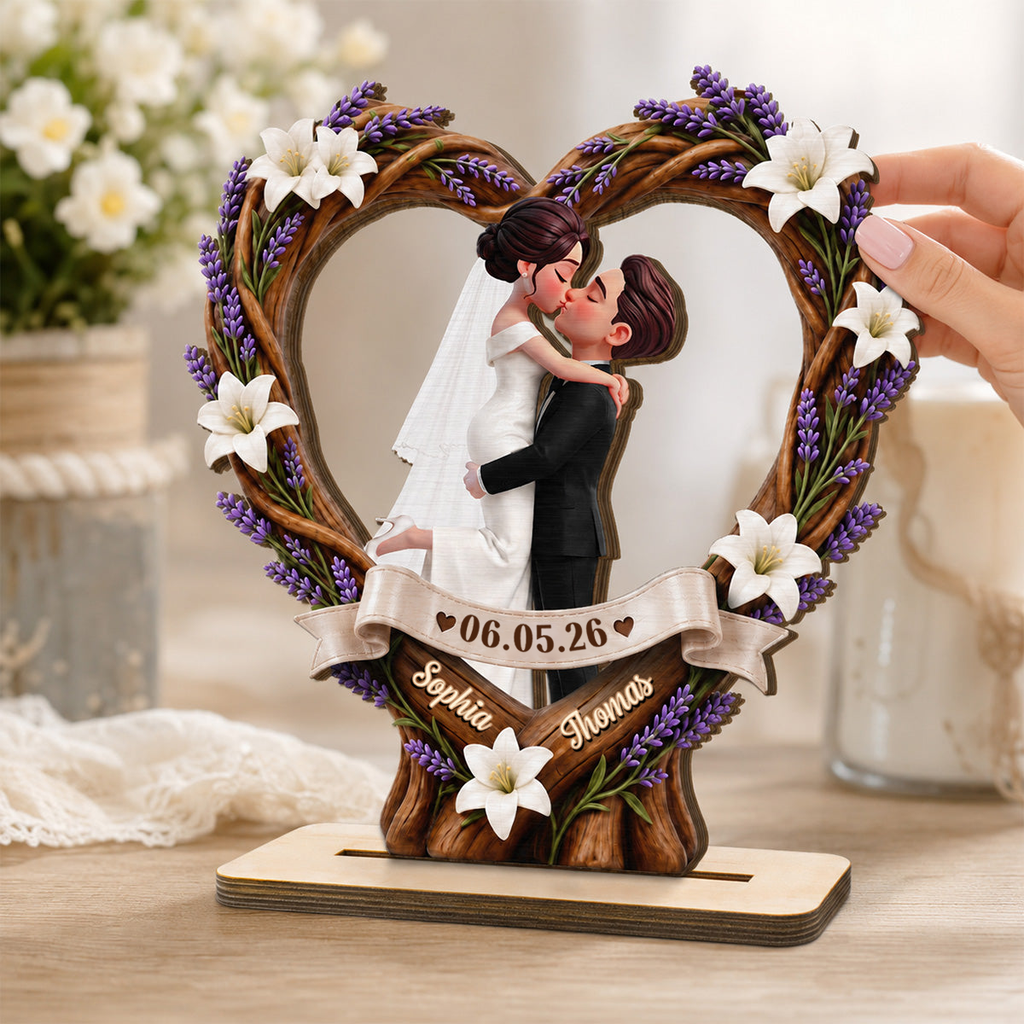 Personalisierter Herz-Holzaufsteller zur Hochzeit mit Namen und Datum