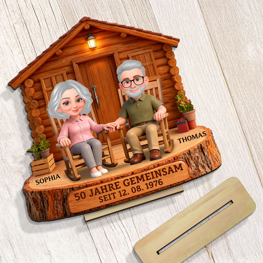 Personalisierter Holzaufsteller – Paar-Motiv & Jahr personalisierbar